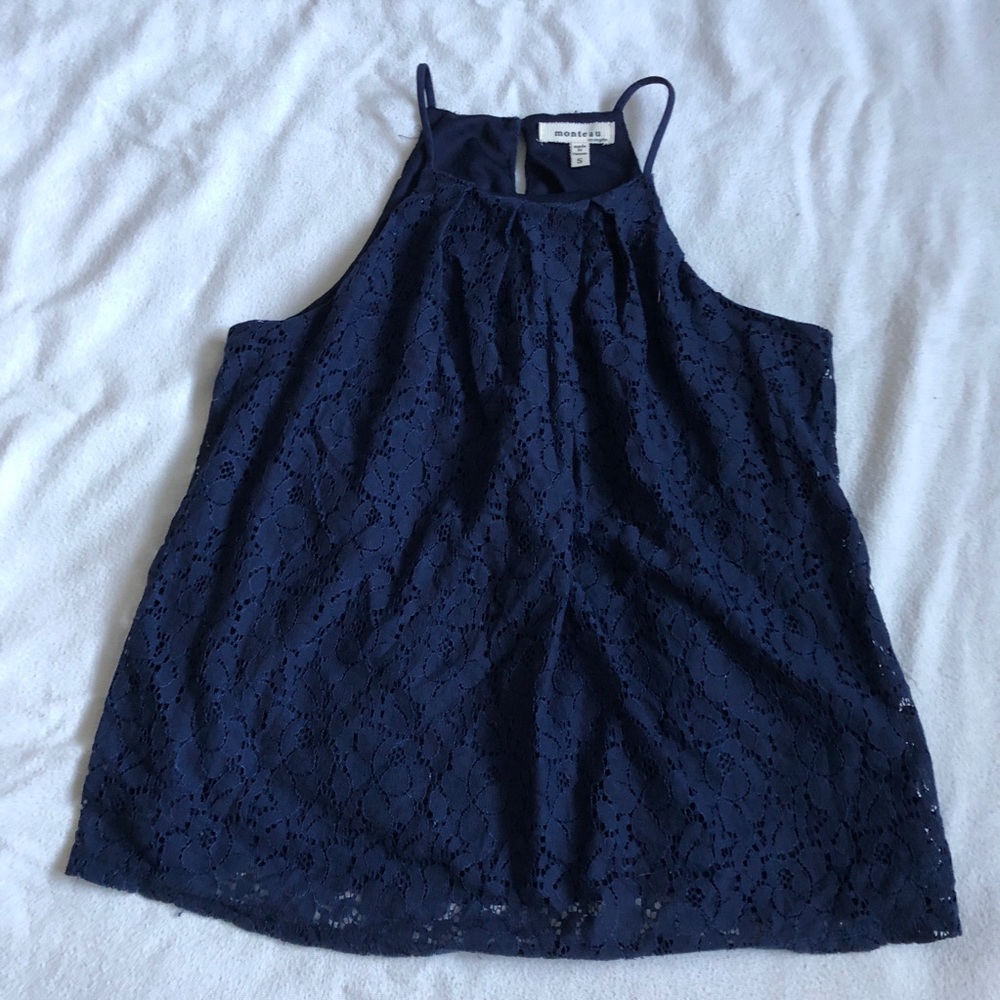 2/15$ MONTEAU romantic classy navy lace camisole